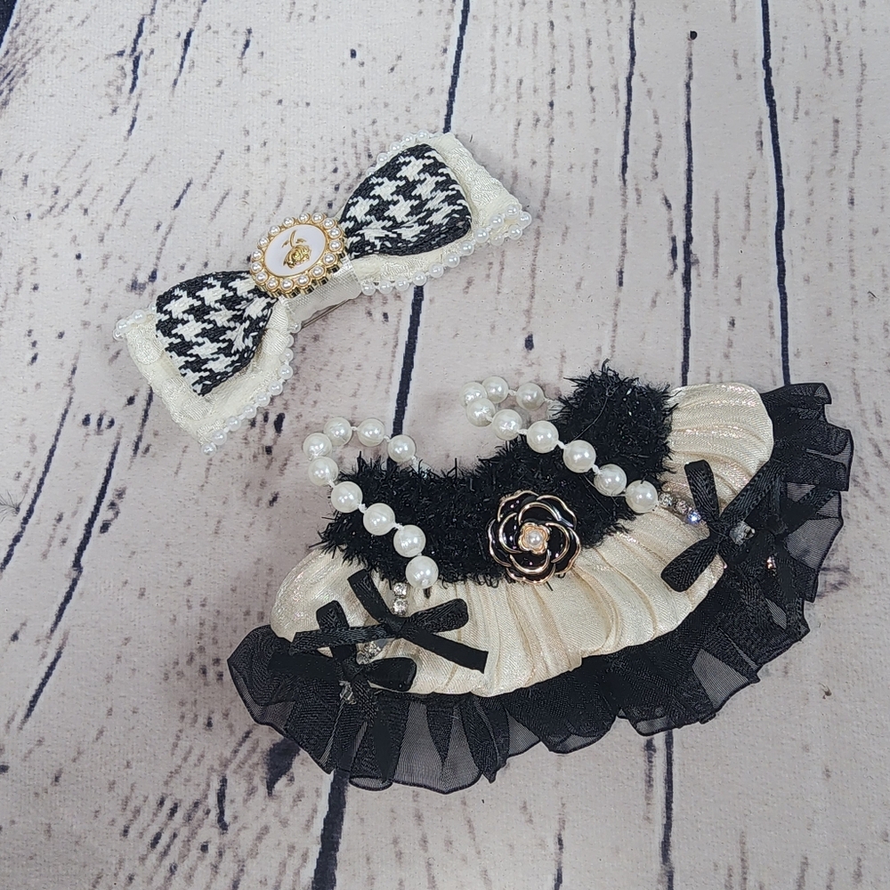 Labubu Clothes (NO DOLL) Polka Pearls Dot Dress & Bow Pin 2PC Doll Accessories